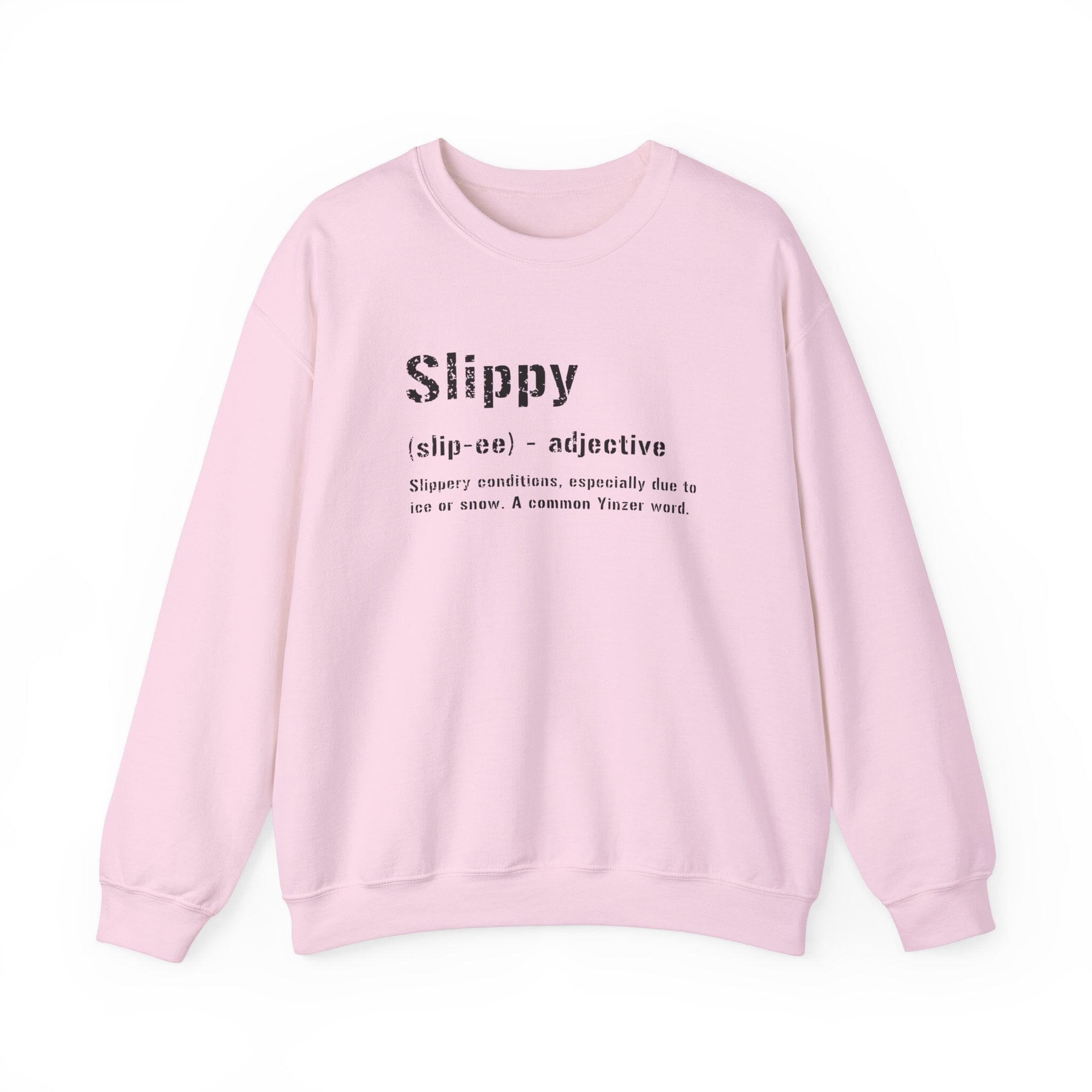 Slippy Pittsburghese definition sweatshirt on pink sweatshirt | Yinzergear