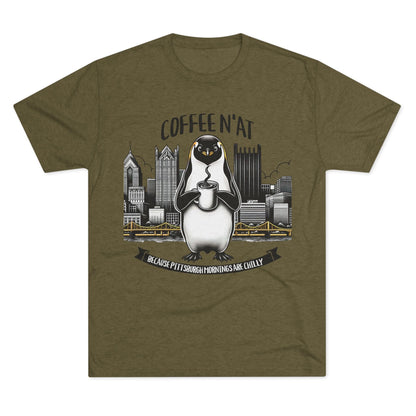 Coffee N'At Tri-Blend Tee - Pittsburgh Coffee Lover Gift T-Shirt Printify S Tri-Blend Military Green 