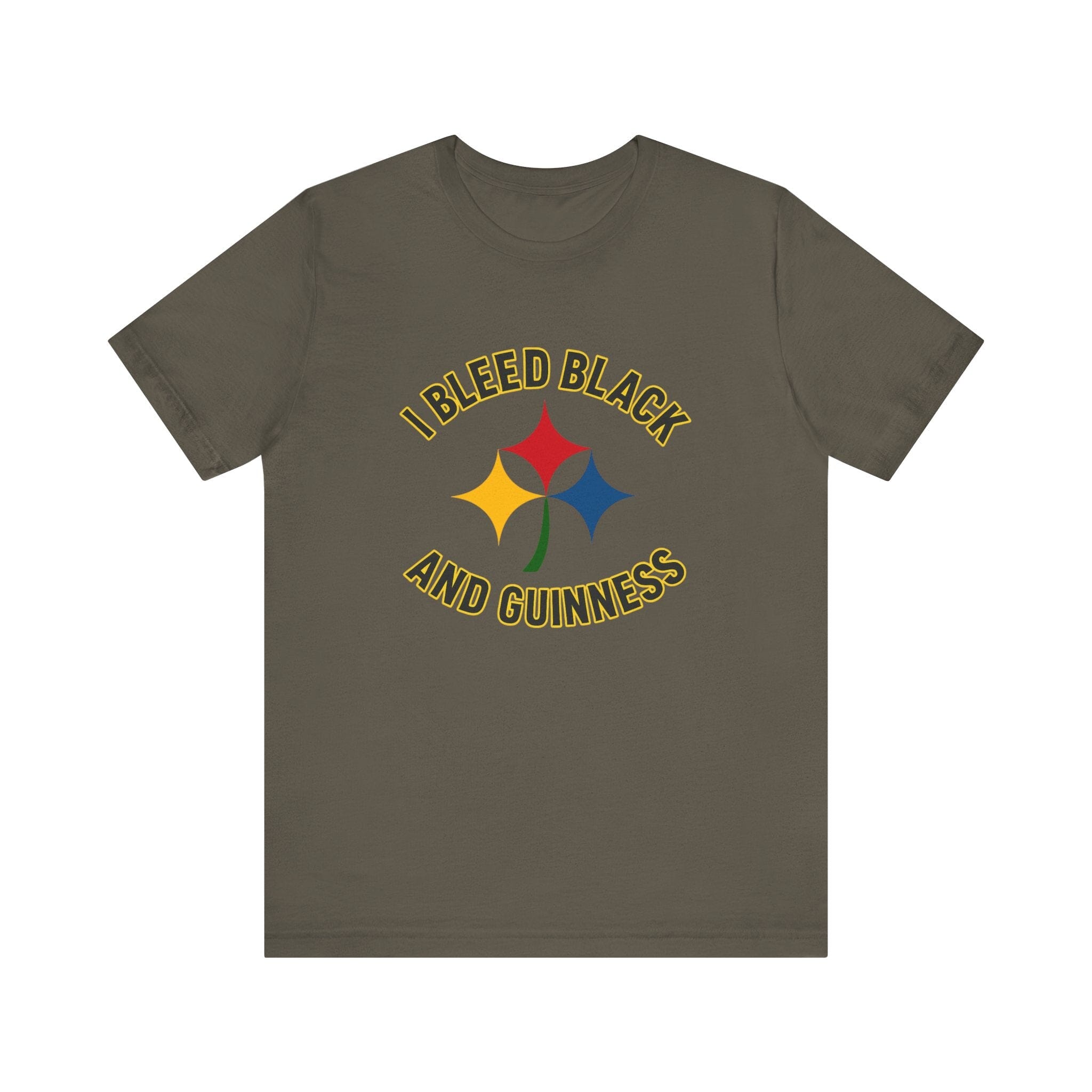 I Bleed Black and Gold Pittsburgh Irish T-Shirt Steelers football tee on army green tee | Yinzergear