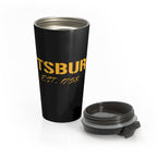 Pittsburgh 1758 Stainless Steel Travel Mug front view alternate view 5 | Yinzergear
