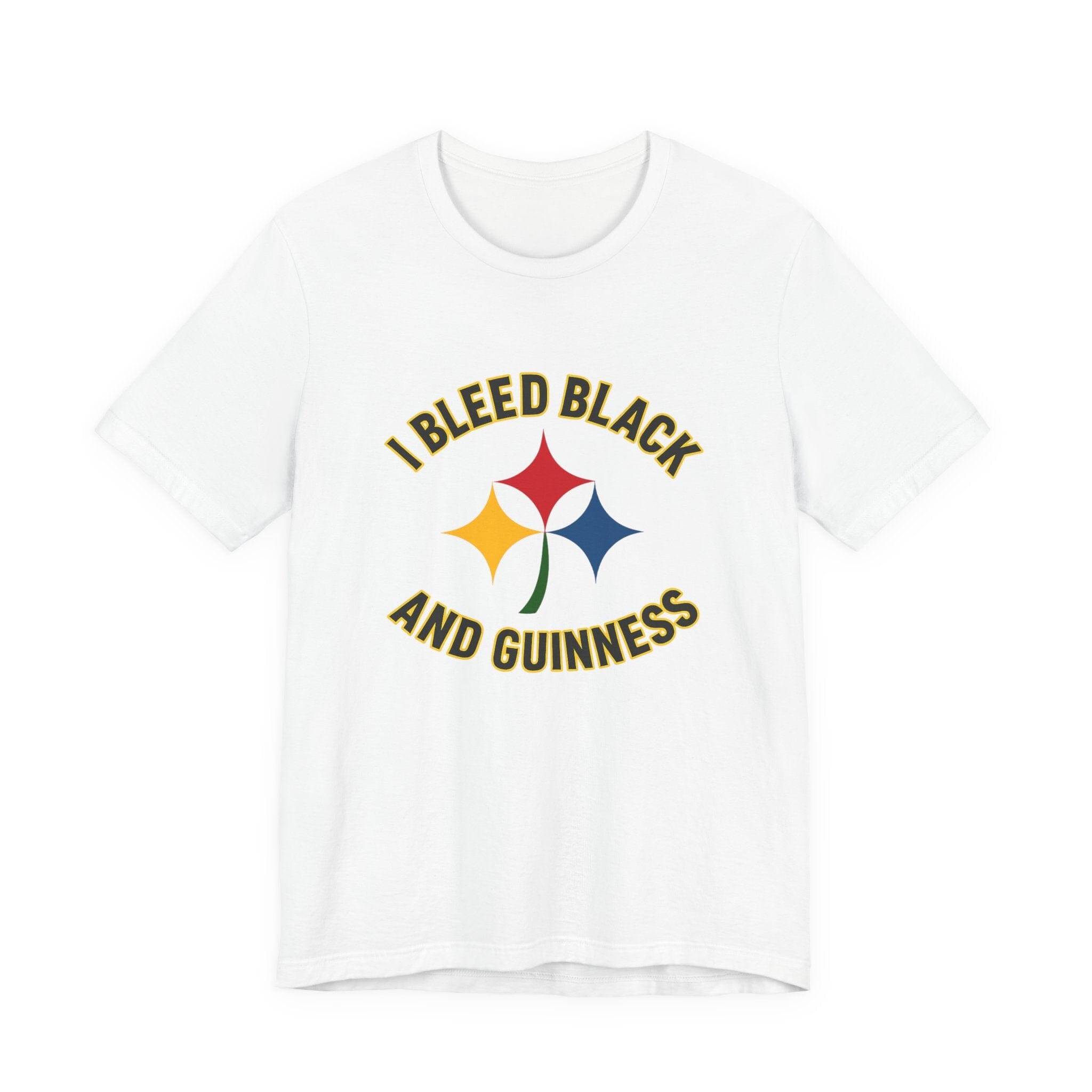 I Bleed Black and Gold Pittsburgh Irish T-Shirt Steelers football tee on black tee alternate view 3 | Yinzergear