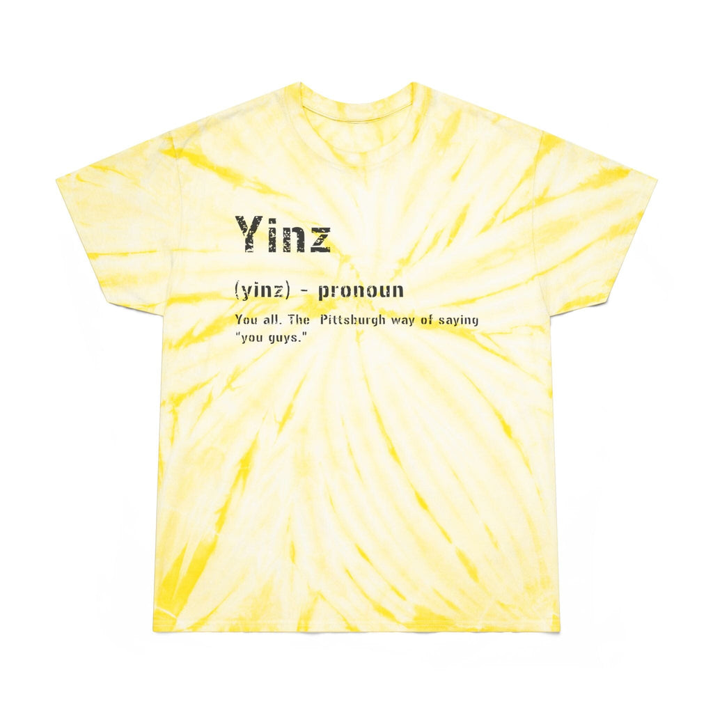 Yinz Tie-Dye Pittsburghese definition tee on yellow tee | Yinzergear