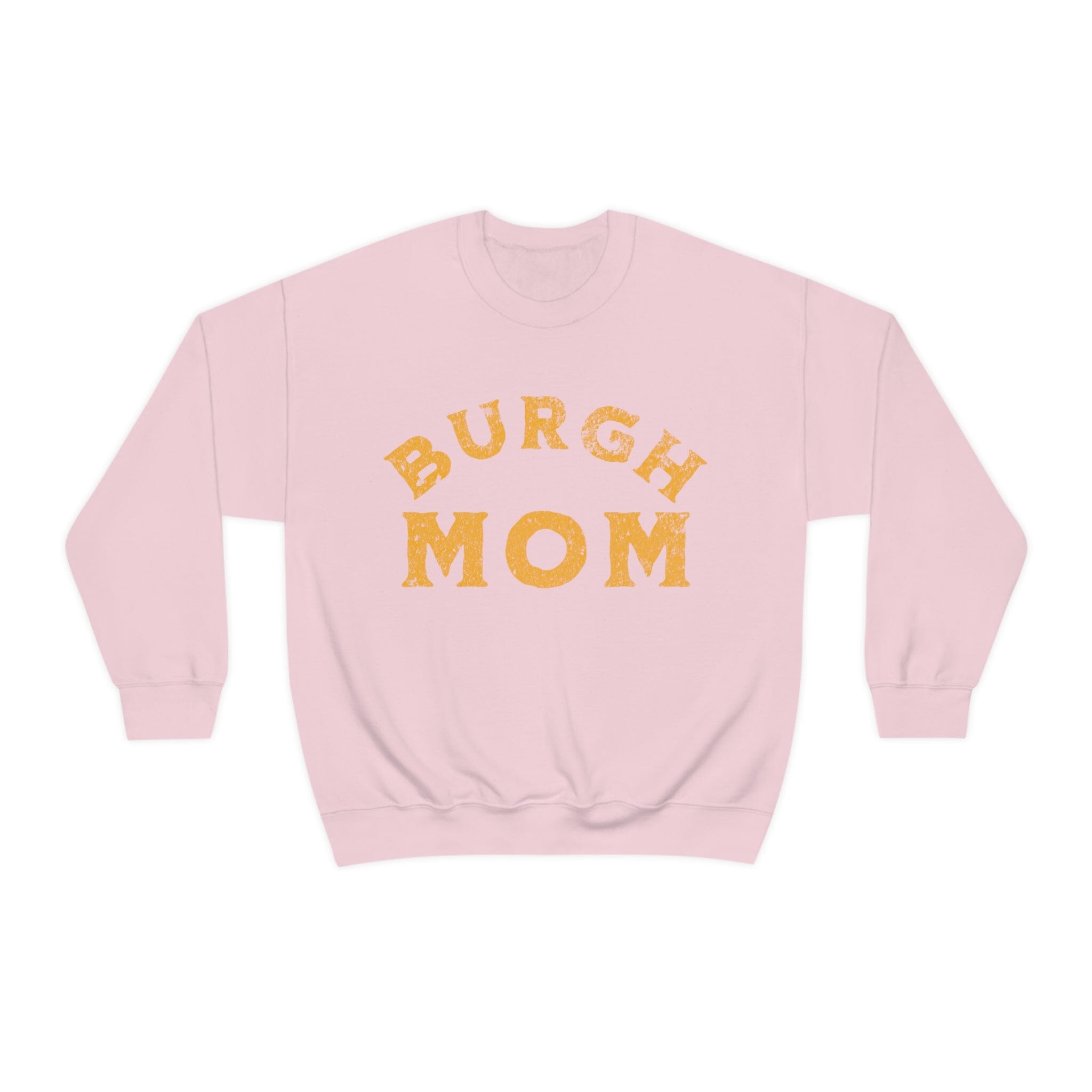 Burgh Mom Sweatshirt on pink sweatshirt | Yinzergear