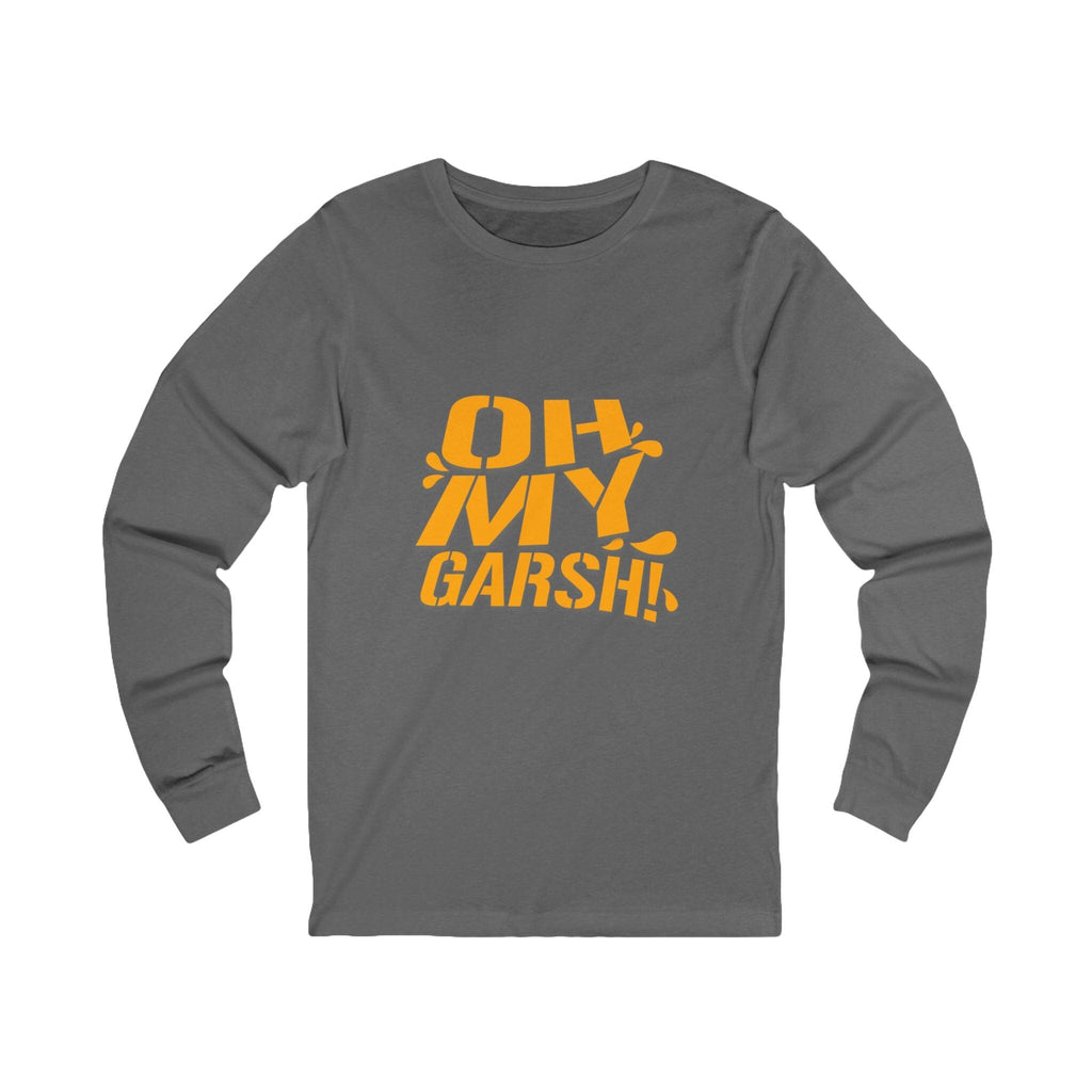 Oh My Garsh Long Sleeve Shirt on grey long sleeve shirt mockup view | Yinzergear
