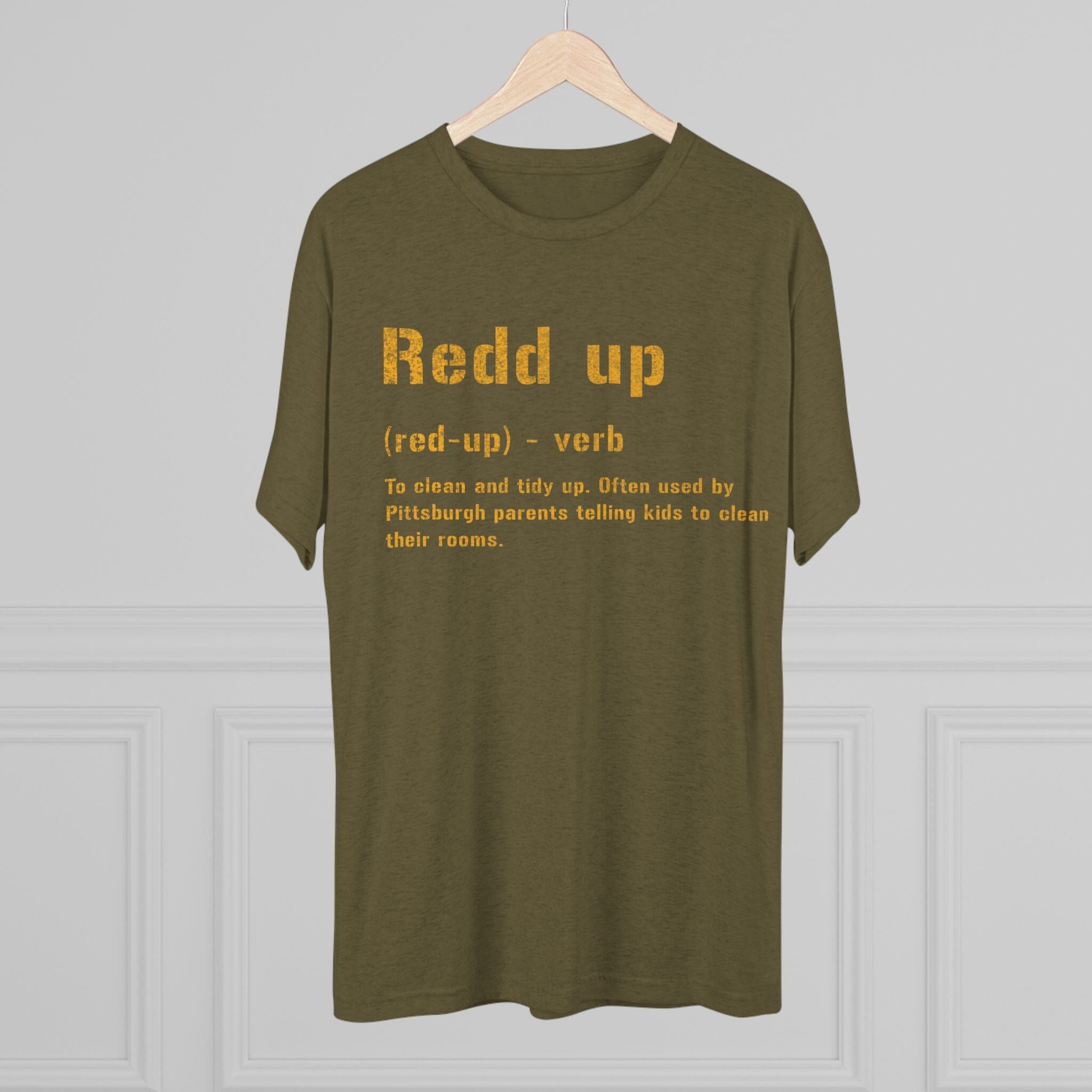 Redd Up Pittsburghese definition tee on red tee alternate view 4 | Yinzergear