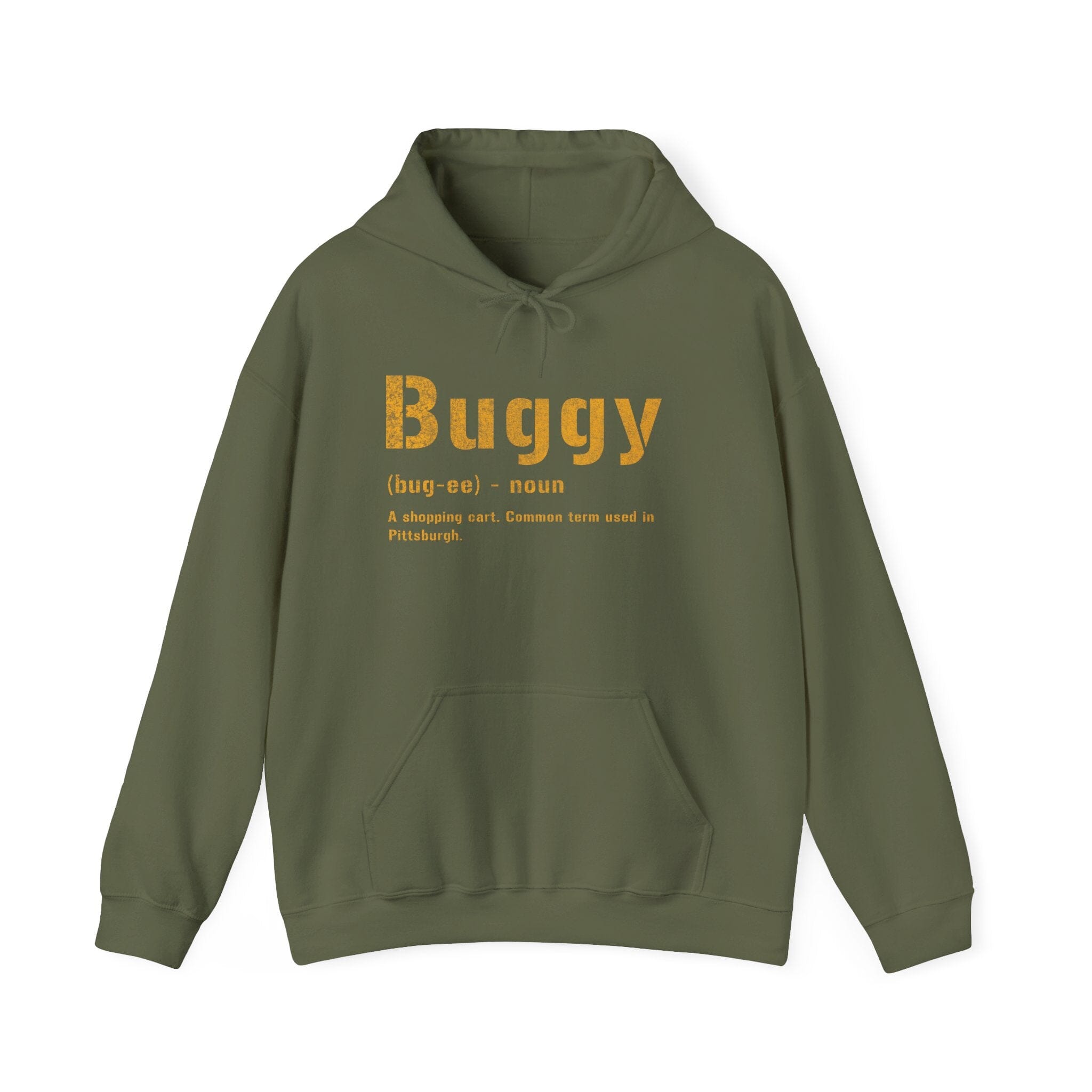 Buggy Hoodie Pittsburgh hoodie on military green hoodie | Yinzergear