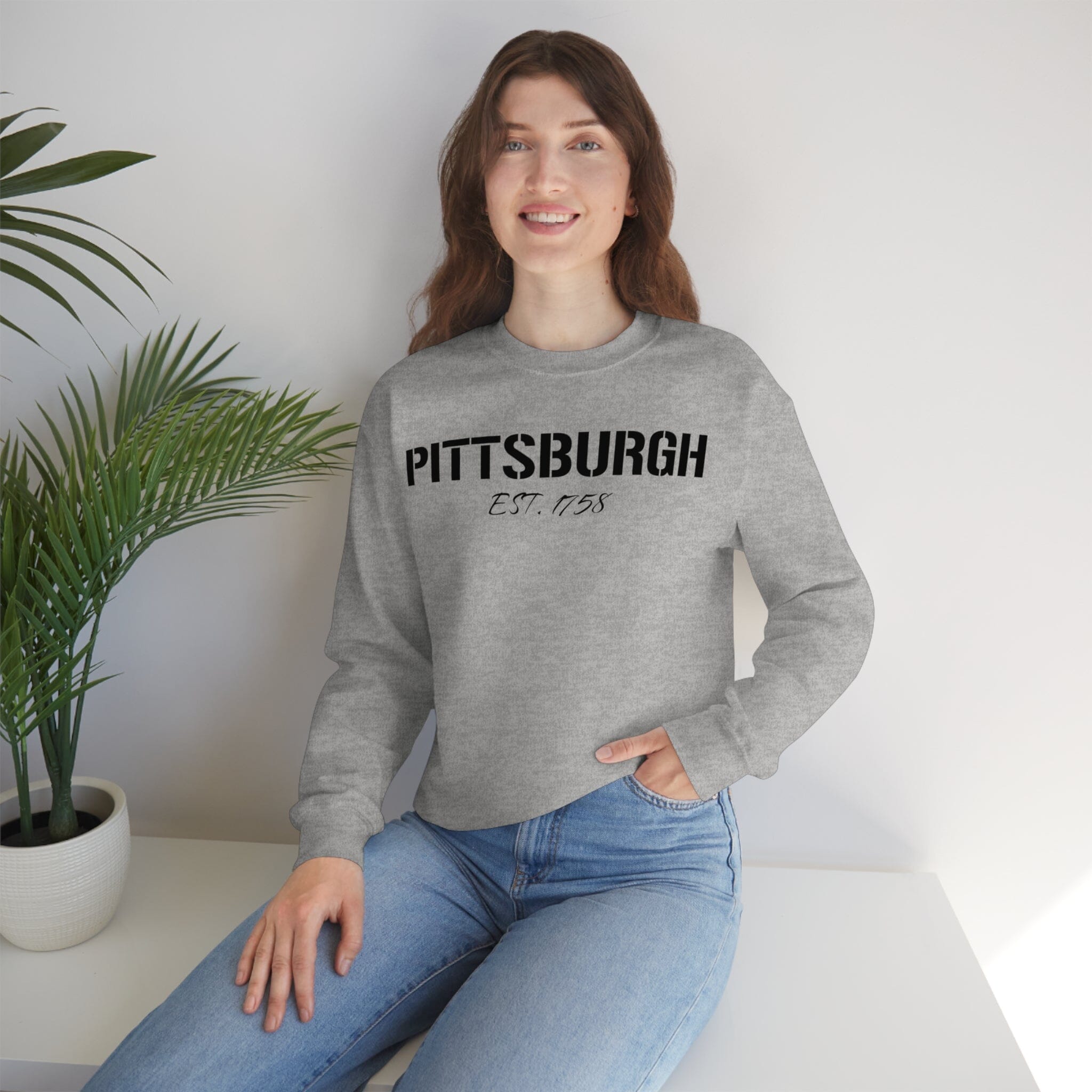 Pittsburgh 1758 Sweatshirt on sport gray sweatshirt | Yinzergear