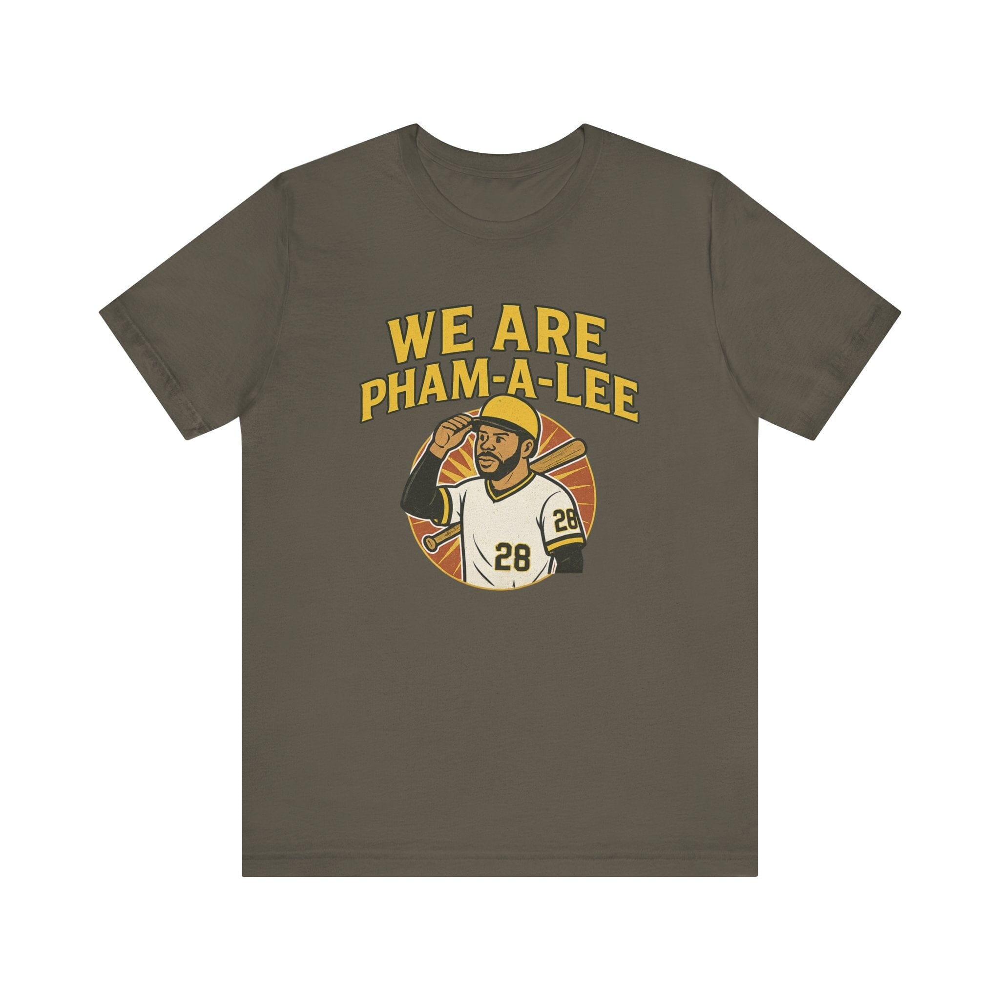 We Are Pham-a-Lee Pittsburgh Baseball T-shirt on army green tee | Yinzergear