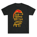 Yinz Better Watch Aht Tri-Blend Christmas T-Shirt Pittsburgh tee on black tee | Yinzergear