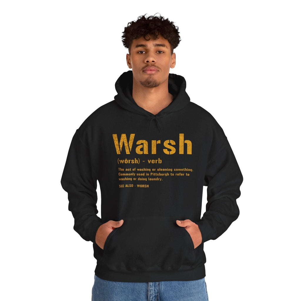 Warsh Hoodie Pittsburgh hoodie on black hoodie | Yinzergear
