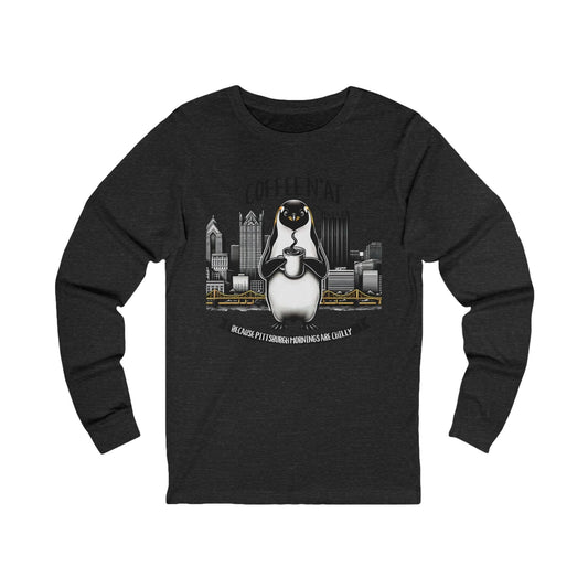 Coffee N'At Long Sleeve Tee - Pittsburgh Coffee Lover Shirt Long-sleeve Printify M Dark Grey Heather 