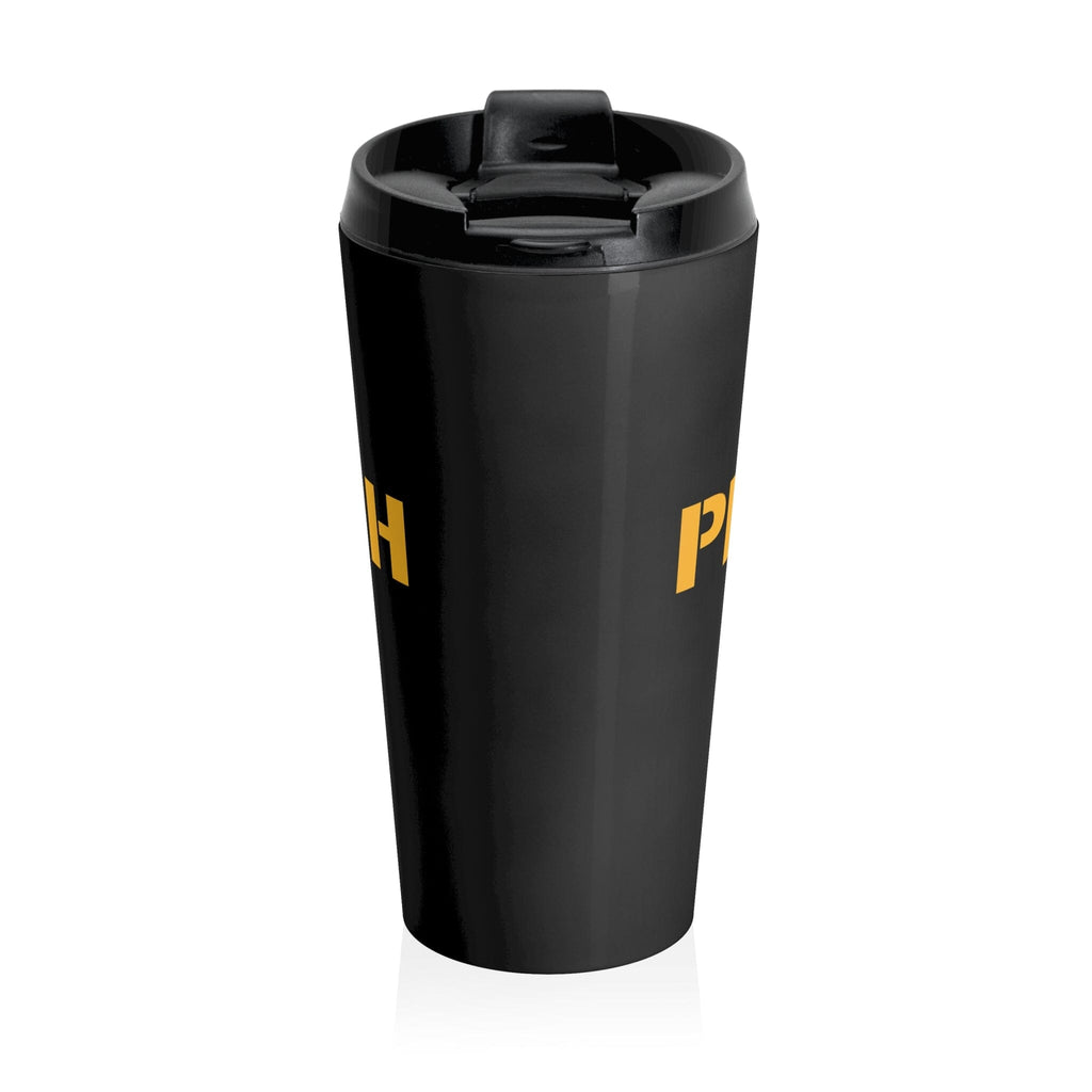 Pittsburgh 1758 Stainless Steel Travel Mug front view mockup view | Yinzergear