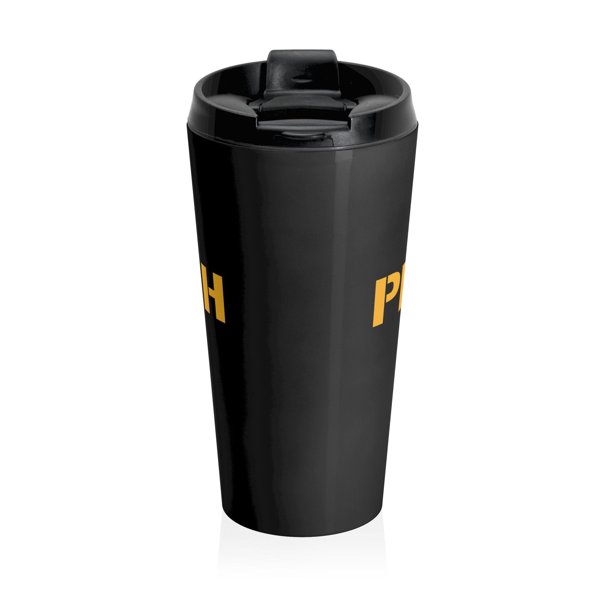 Pittsburgh 1758 Stainless Steel Travel Mug front view mockup view | Yinzergear
