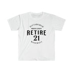 Retire 21 Pittsburgh Baseball T-shirt on white tee mockup view | Yinzergear