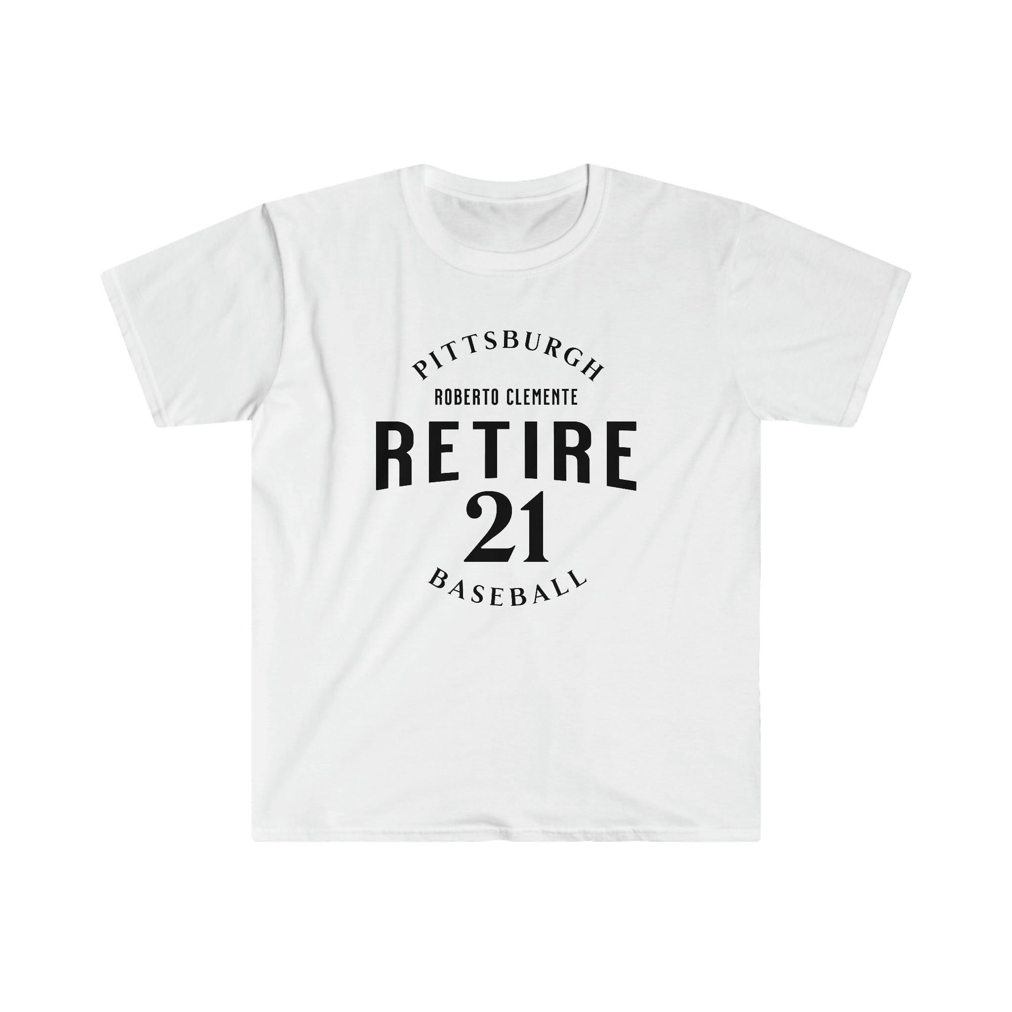Retire 21 Pittsburgh Baseball T-shirt on white tee mockup view | Yinzergear