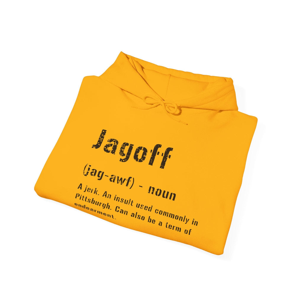 Jagoff Pittsburghese definition hoodie on black hoodie alternate view 6 | Yinzergear