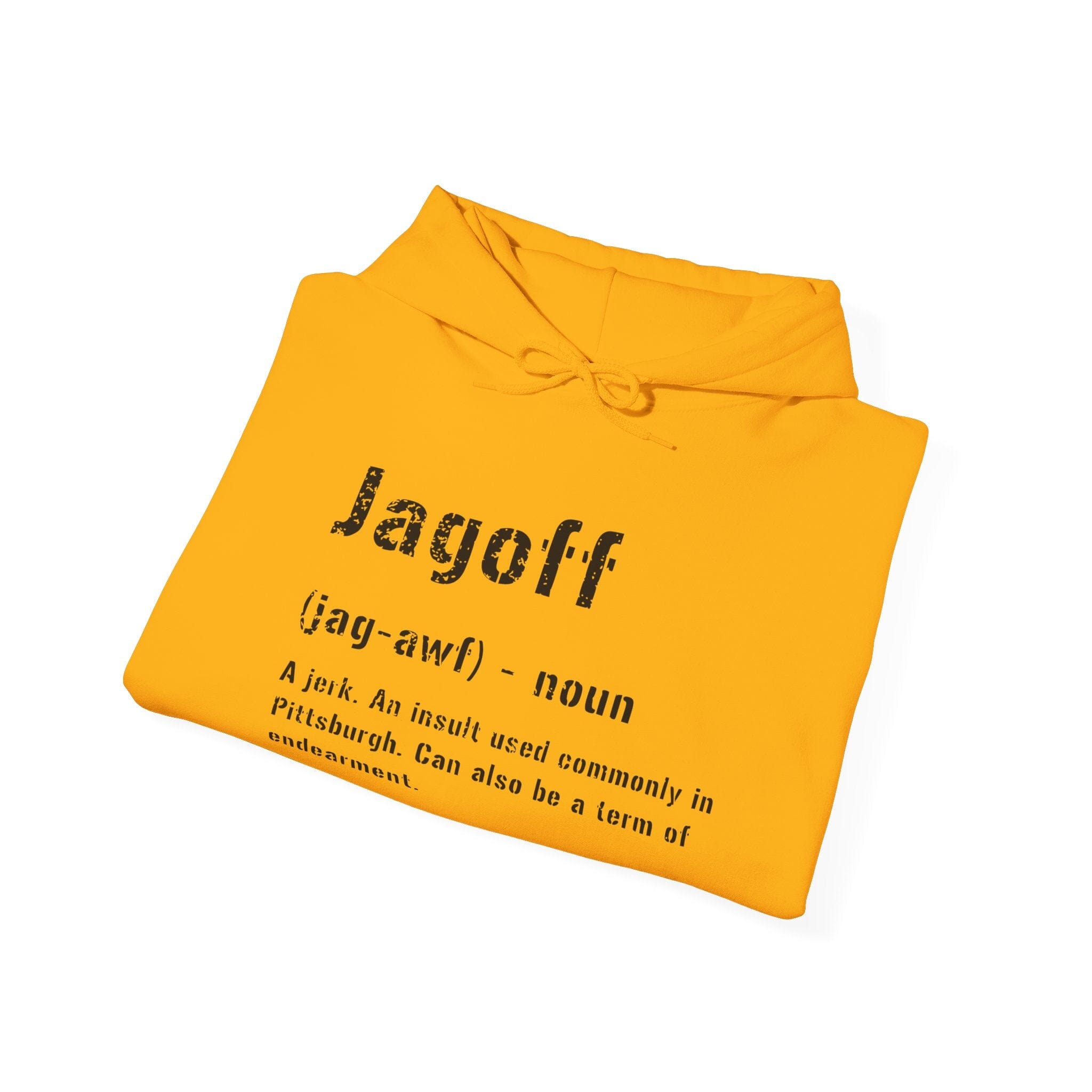 Jagoff Pittsburghese definition hoodie on black hoodie alternate view 6 | Yinzergear
