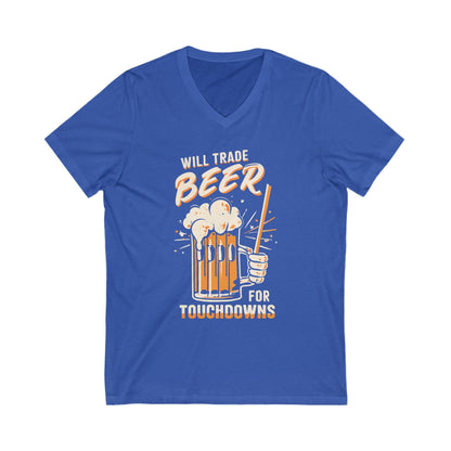 Will Trade Beer for Touchdowns Tee - Pittsburgh Football V-neck Printify S True Royal 