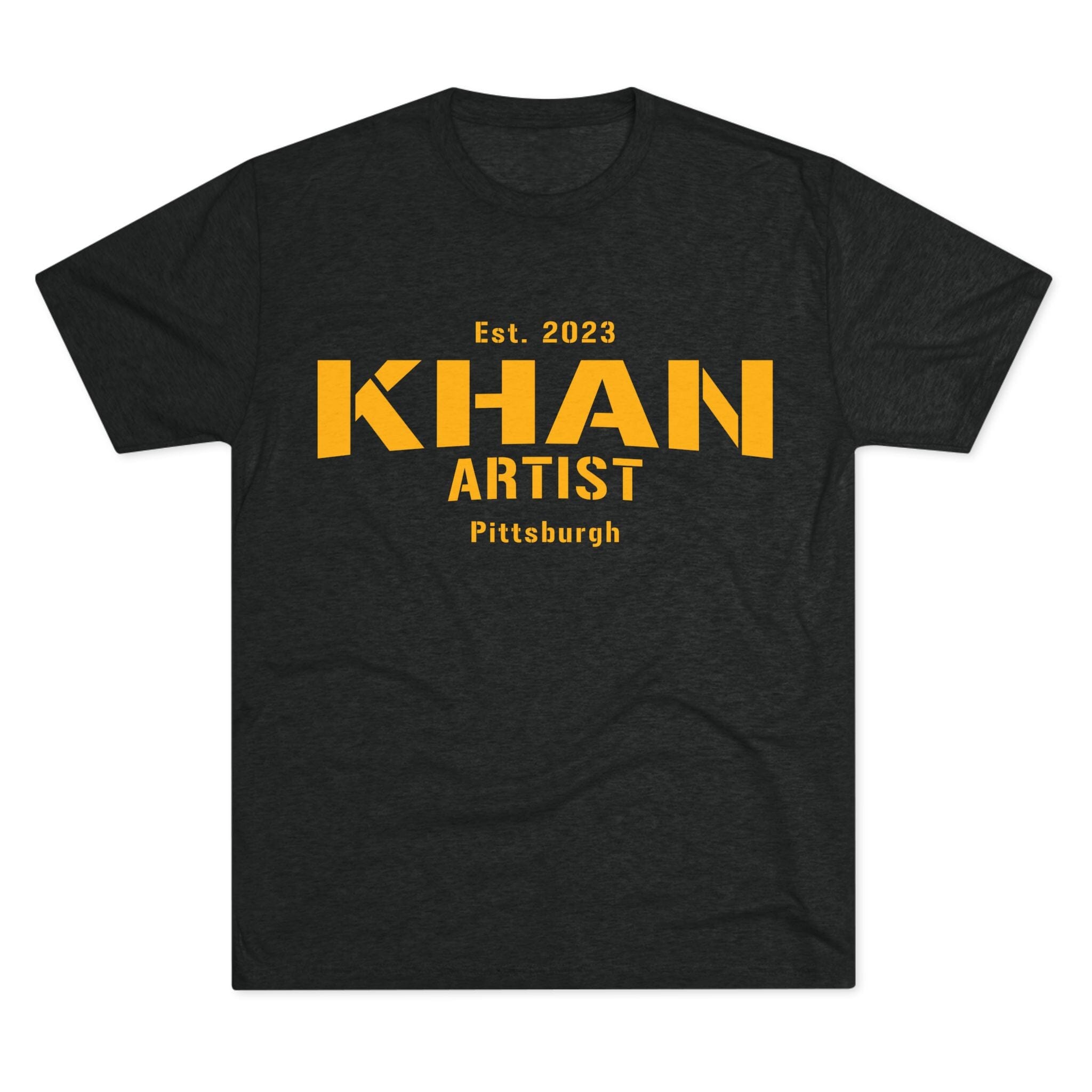 Khan Artist Steelers Tri-Blend T-shirt on black tee | Yinzergear