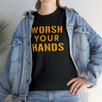 Worsh Your Hands T-Shirt Pittsburgh tee on black tee mockup view | Yinzergear
