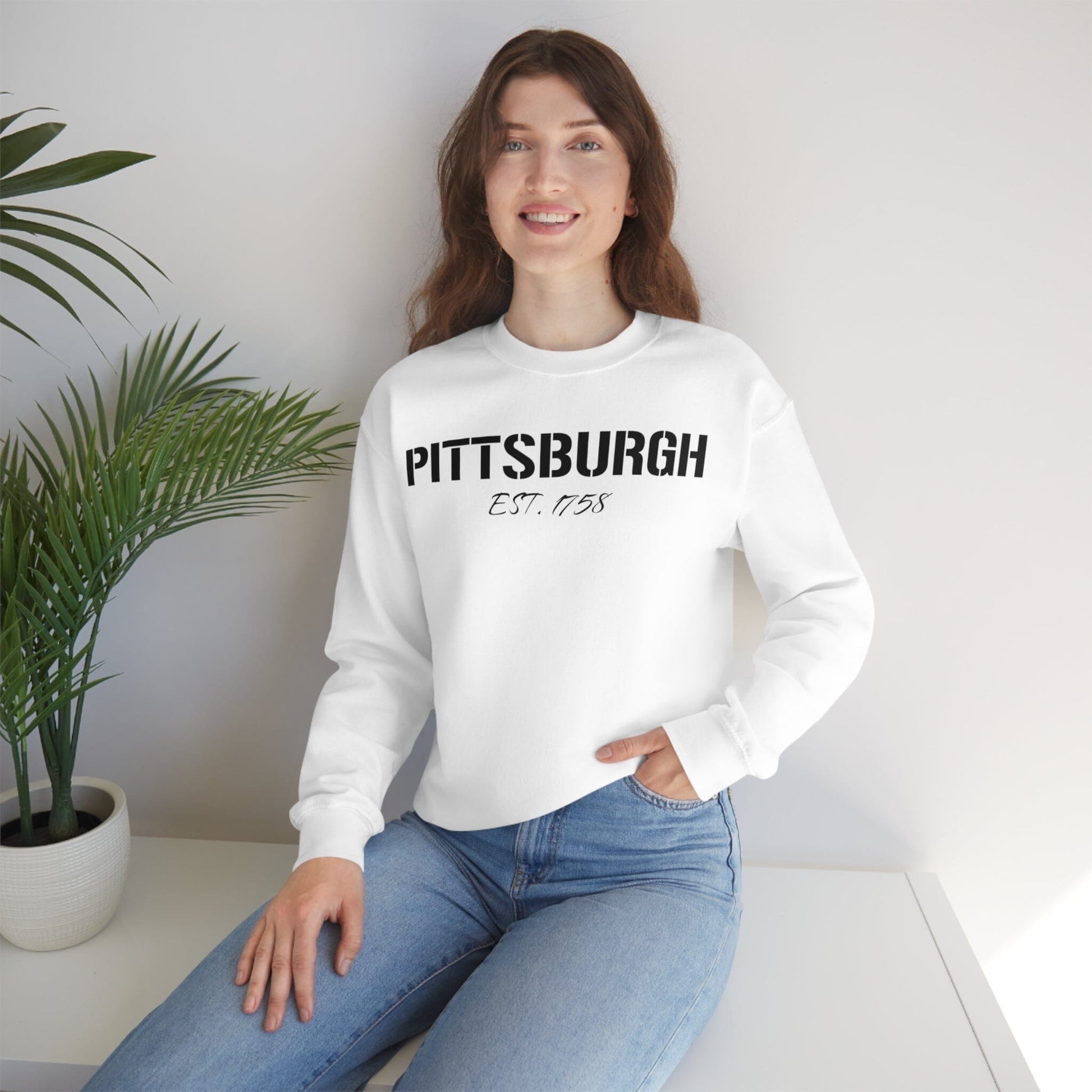 Pittsburgh EST 1758 Sweatshirt Sweatshirt Printify S White 
