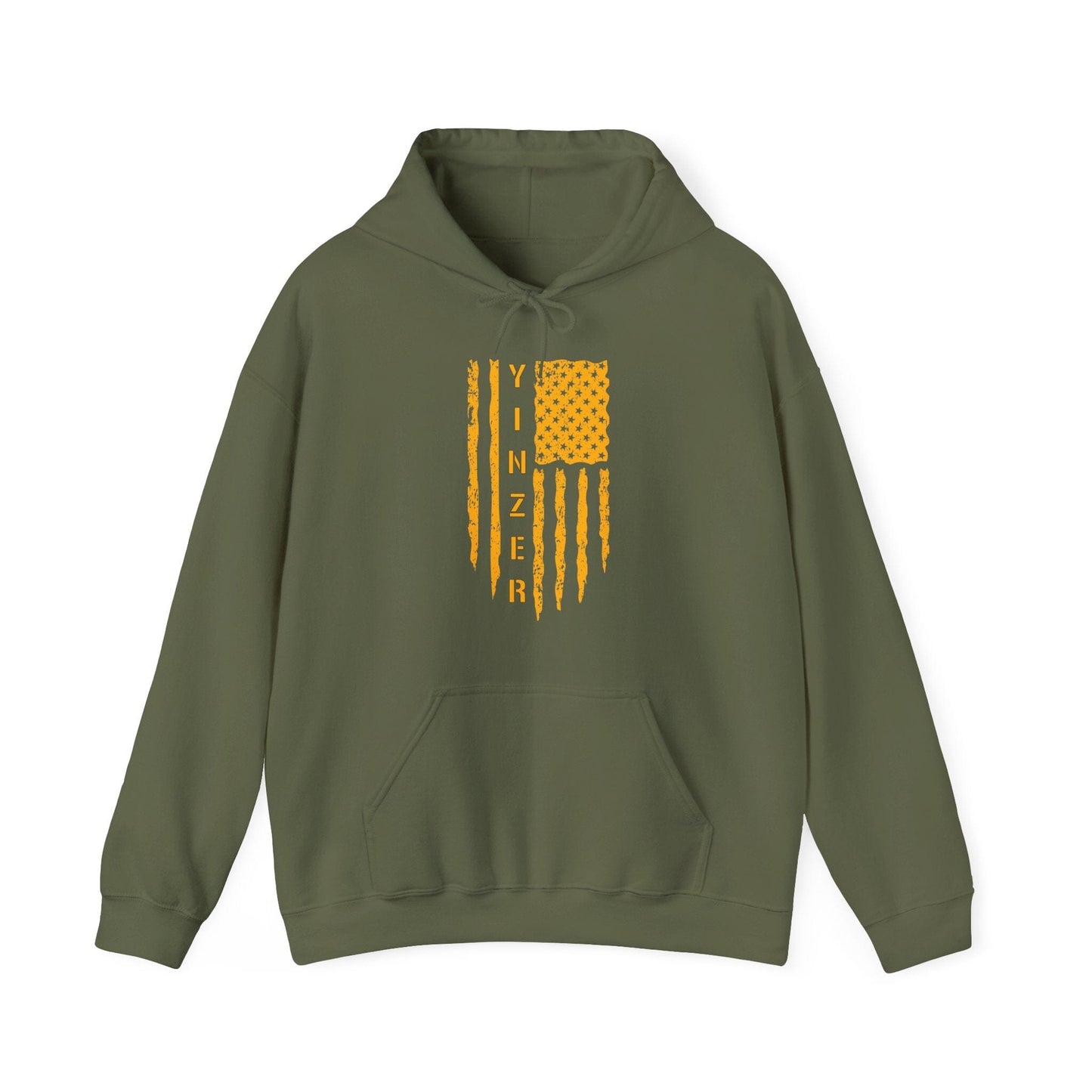 Yinzer Flag Hoodie - Pittsburgh American Flag Sweatshirt Hoodie Printify Military Green S 