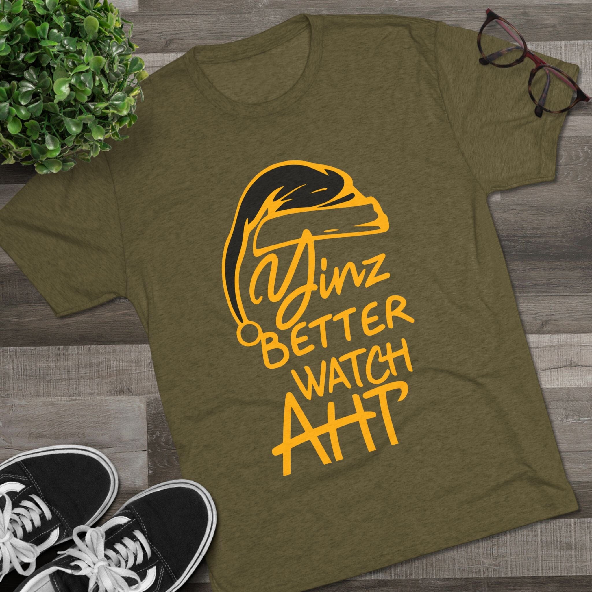 Yinz Better Watch Aht Tri-Blend Christmas T-Shirt Pittsburgh tee product image alternate view 5 | Yinzergear
