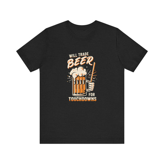 Will Trade Beer For Touchdowns Football T-Shirt - Game Day T-Shirt Yinzergear Solid Black Blend XS 