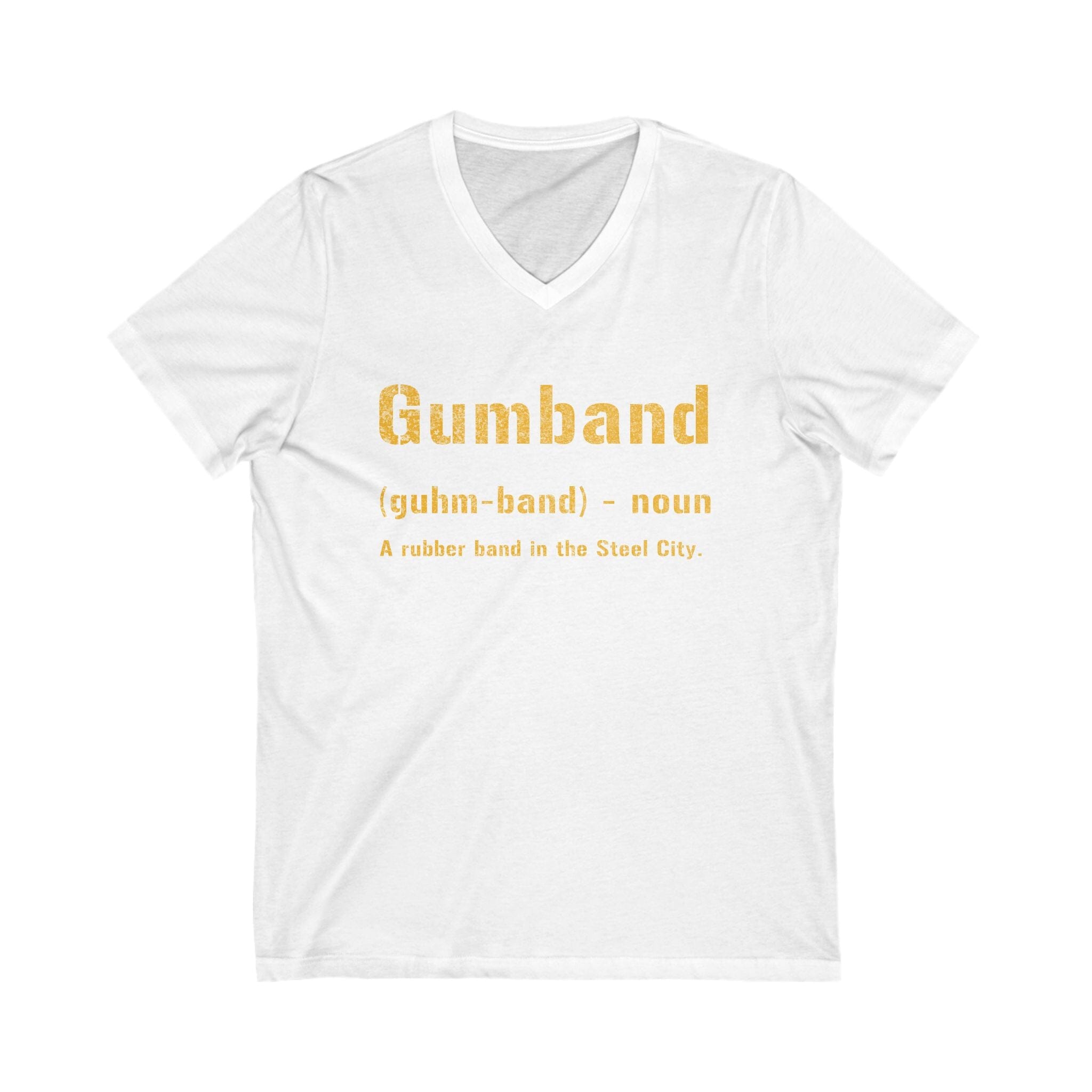 Gumband Pittsburghese V-Neck T-shirt on white v-neck tee | Yinzergear