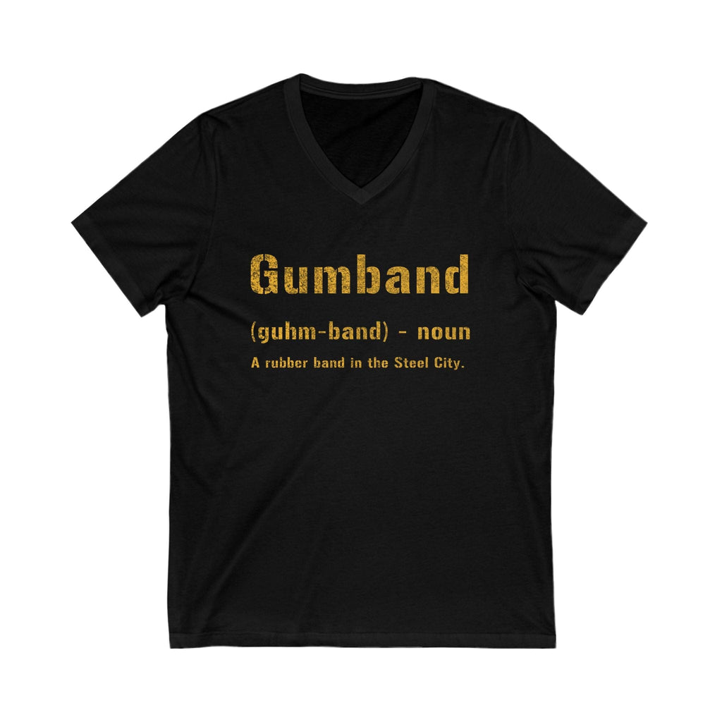 Gumband Pittsburghese V-Neck T-shirt on black v-neck tee | Yinzergear