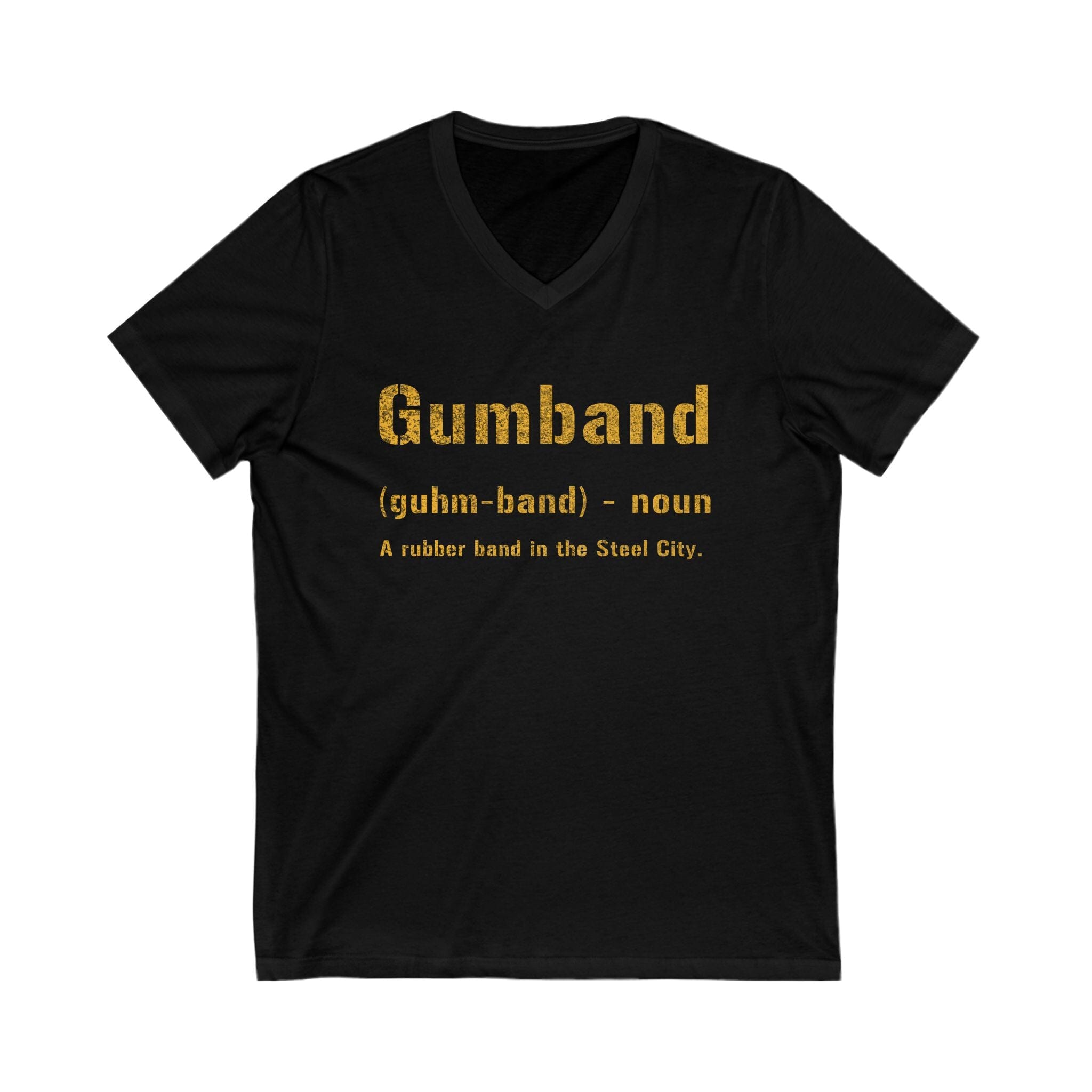 Gumband Pittsburghese V-Neck T-shirt on black v-neck tee | Yinzergear