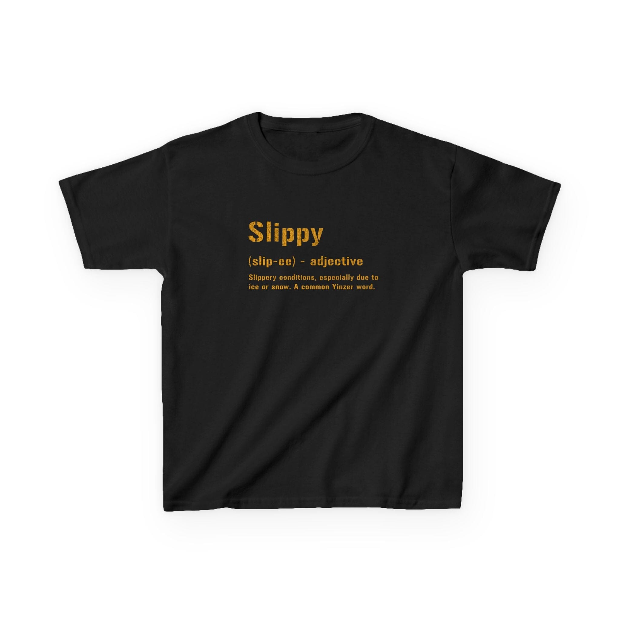 Slippy Pittsburghese Kids T-shirt on black tee | Yinzergear