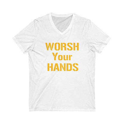 Worsh Your Hands Pittsburgh V-Neck Tee - Funny Yinzer Gift V-neck Printify S White 