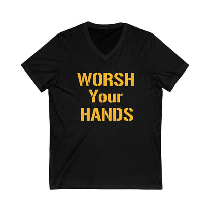 Worsh Your Hands Pittsburgh V-Neck Tee - Funny Yinzer Gift V-neck Printify S Black 