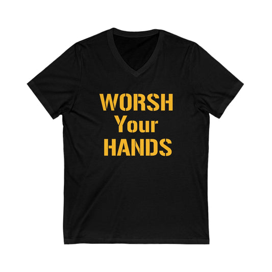 Worsh Your Hands Pittsburgh V-Neck Tee - Funny Yinzer Gift V-neck Printify S Black 