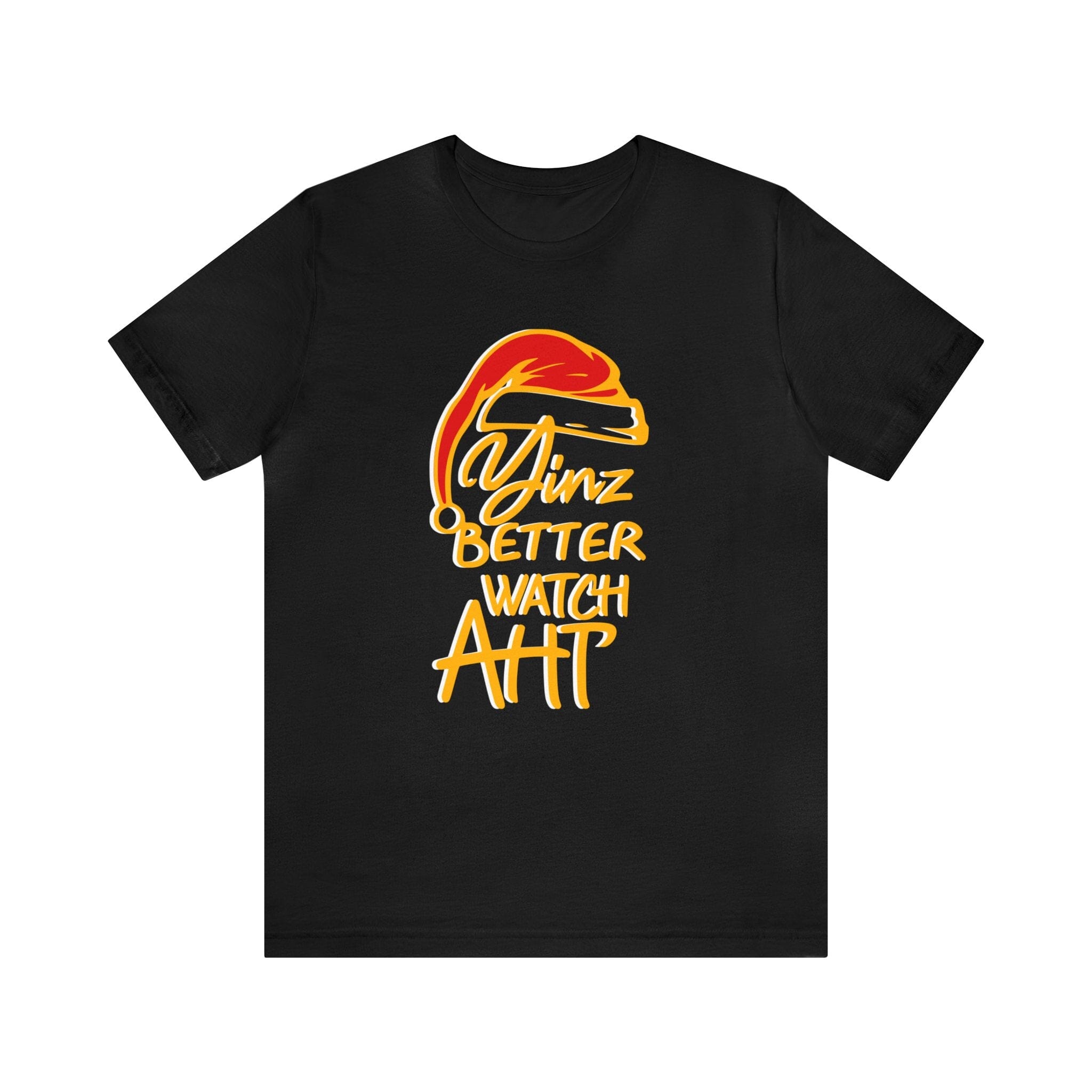 Yinz Better Watch Aht Christmas T-Shirt Pittsburgh tee on black tee | Yinzergear