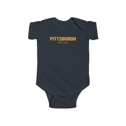 Pittsburgh Baby Bodysuit - Est. 1758 Steel City Onesie Kids clothes Yinzergear Black NB (0-3M) 