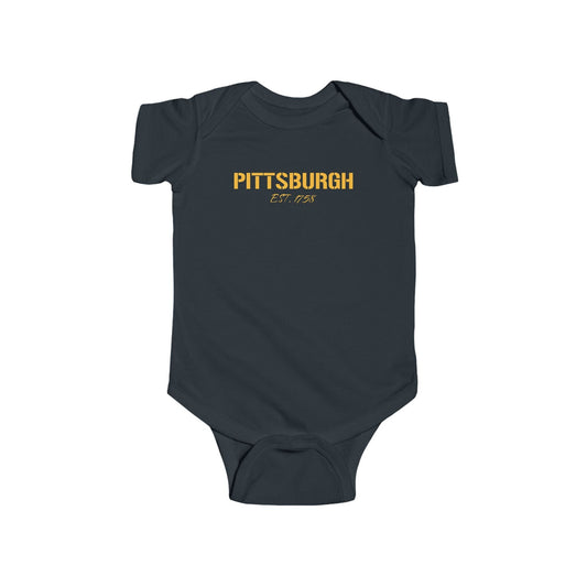 Pittsburgh Baby Bodysuit - Est. 1758 Steel City Onesie Kids clothes Yinzergear Black NB (0-3M) 