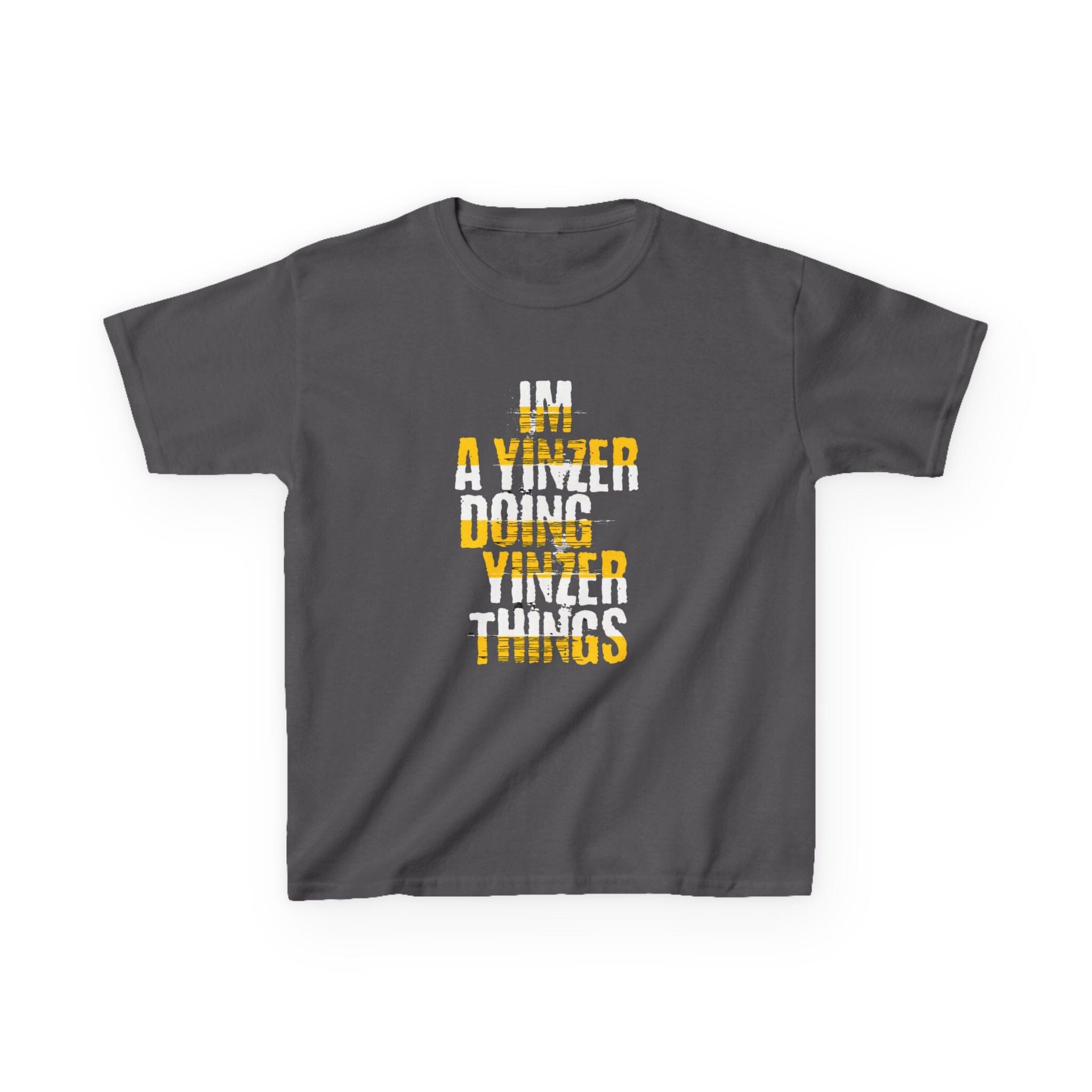 Yinzer Things Kids T-Shirt Pittsburgh kids shirt on charcoal kids shirt | Yinzergear