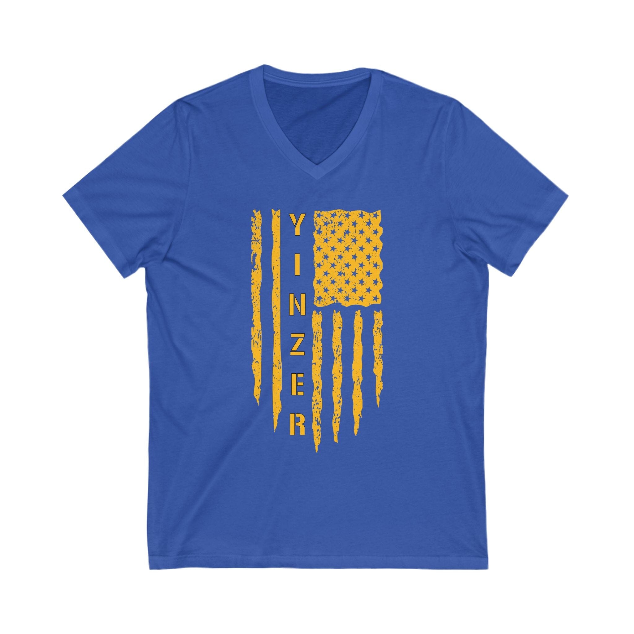 Yinzer Flag Pittsburgh V-Neck T-shirt on royal blue v-neck tee | Yinzergear
