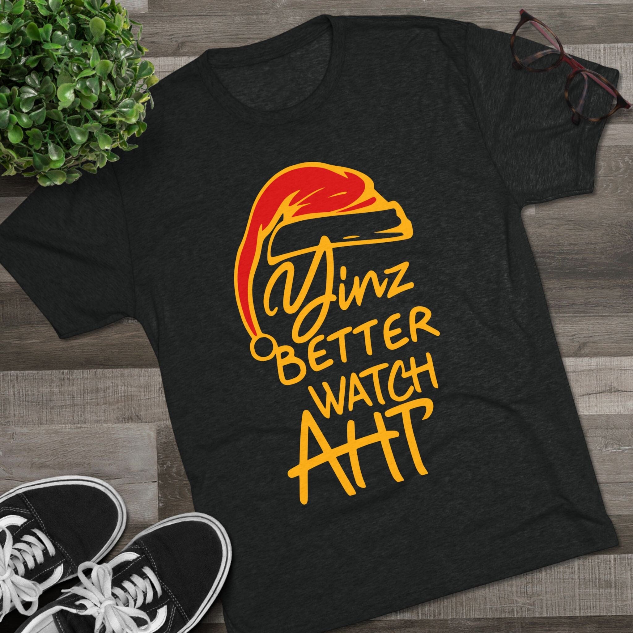 Yinz Better Watch Aht Tri-Blend Christmas T-Shirt Pittsburgh tee product image alternate view 3 | Yinzergear