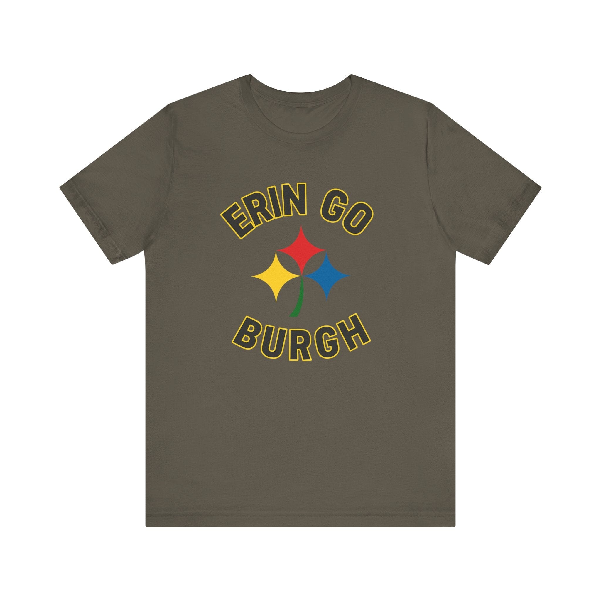 Erin Go Burgh Pittsburgh Irish T-shirt on army green tee | Yinzergear