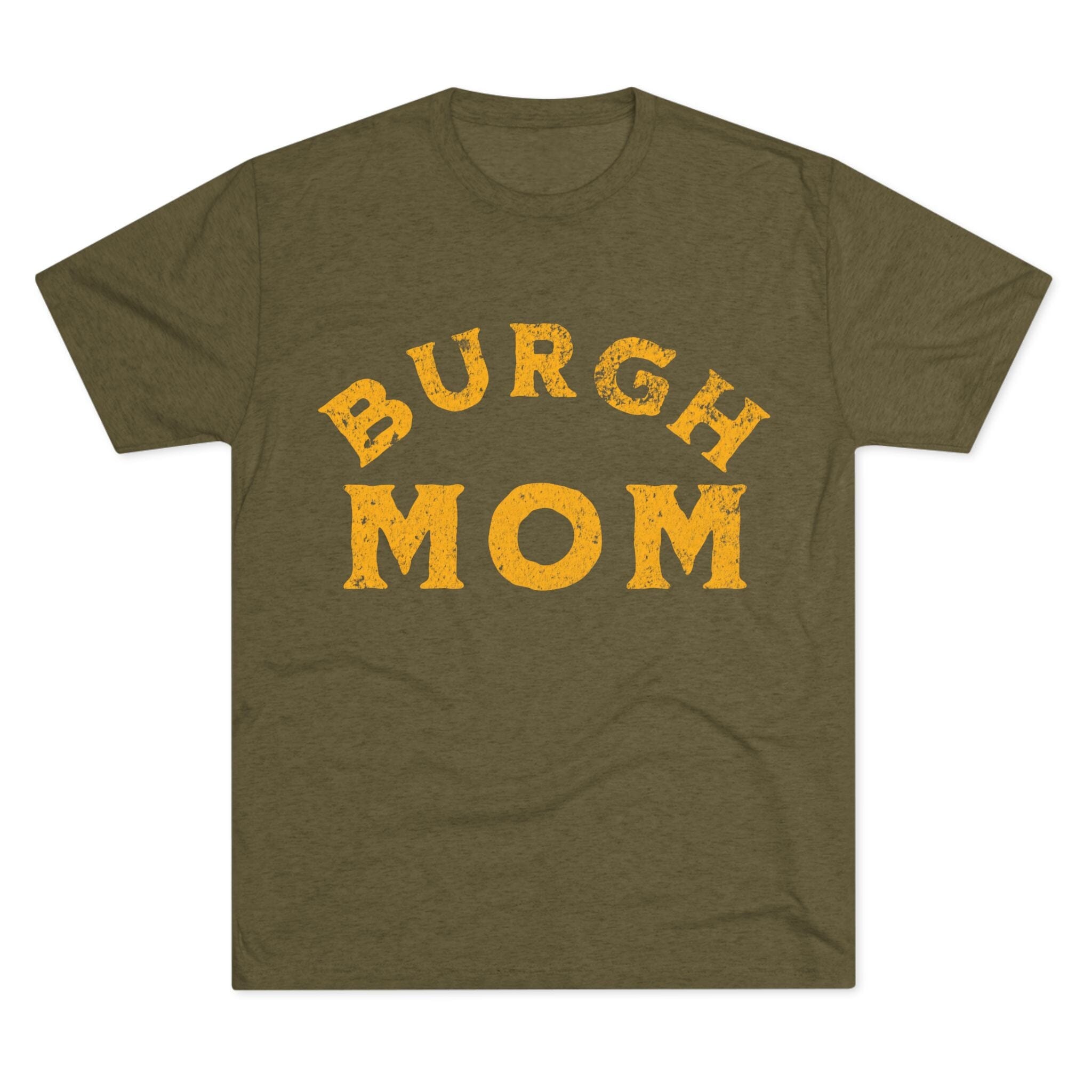 Burgh Mom Yinzer Tri-Blend T-shirt on military green tee | Yinzergear