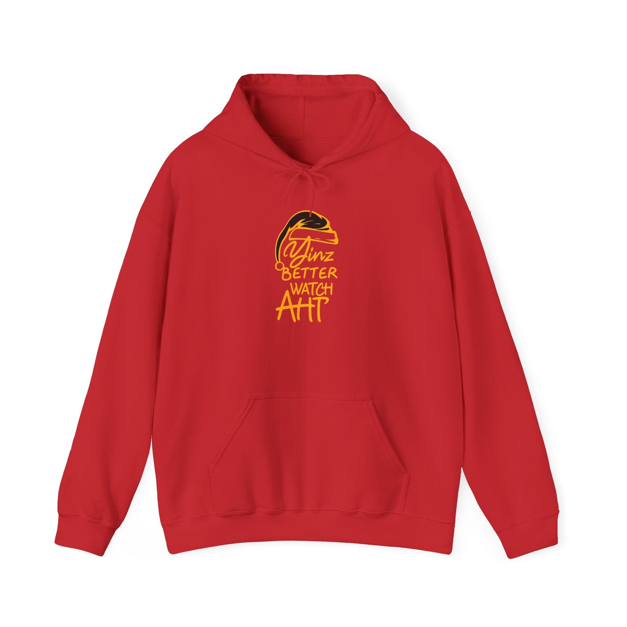 Yinz Better Watch Aht Christmas Hoodie Pittsburgh hoodie on red hoodie | Yinzergear