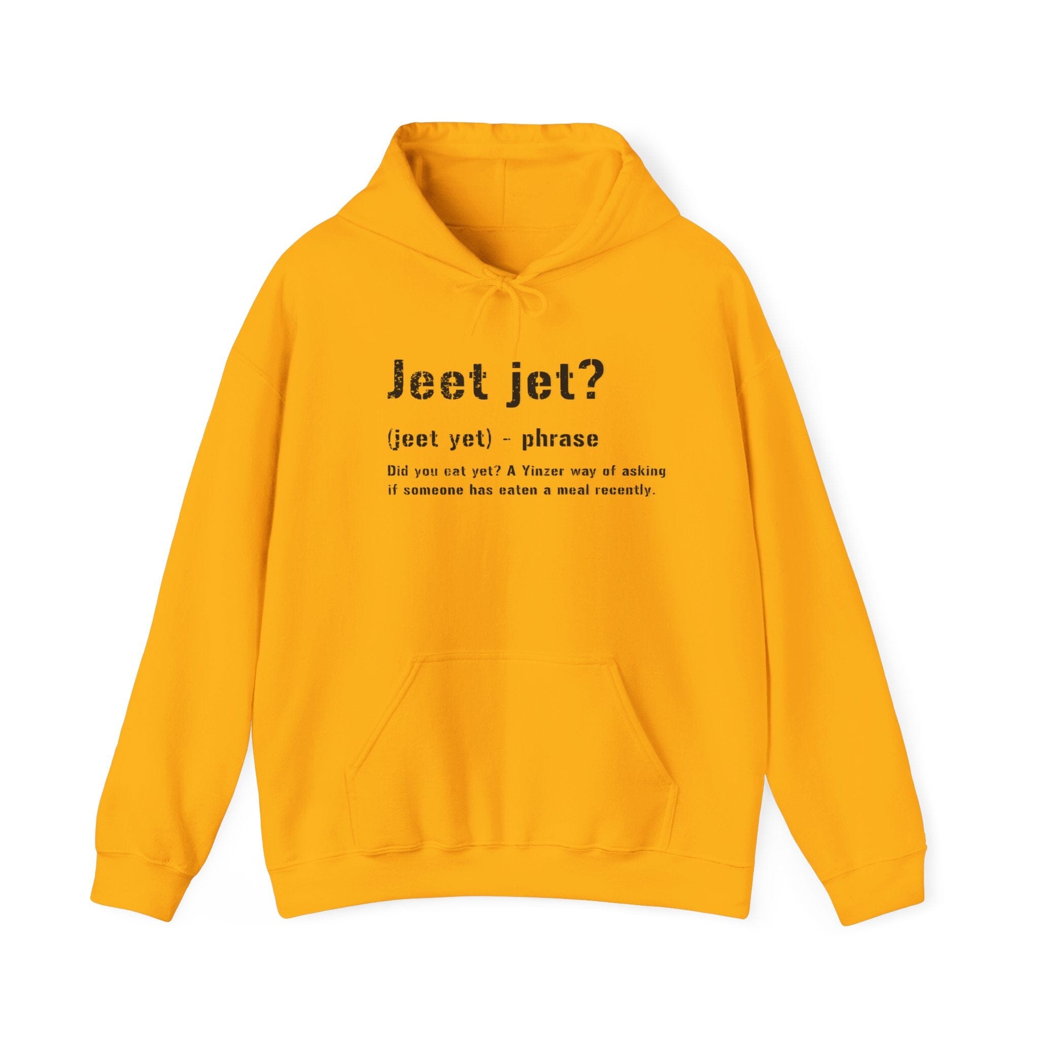 Jeet Jet Pittsburghese Hoodie on gold hoodie | Yinzergear