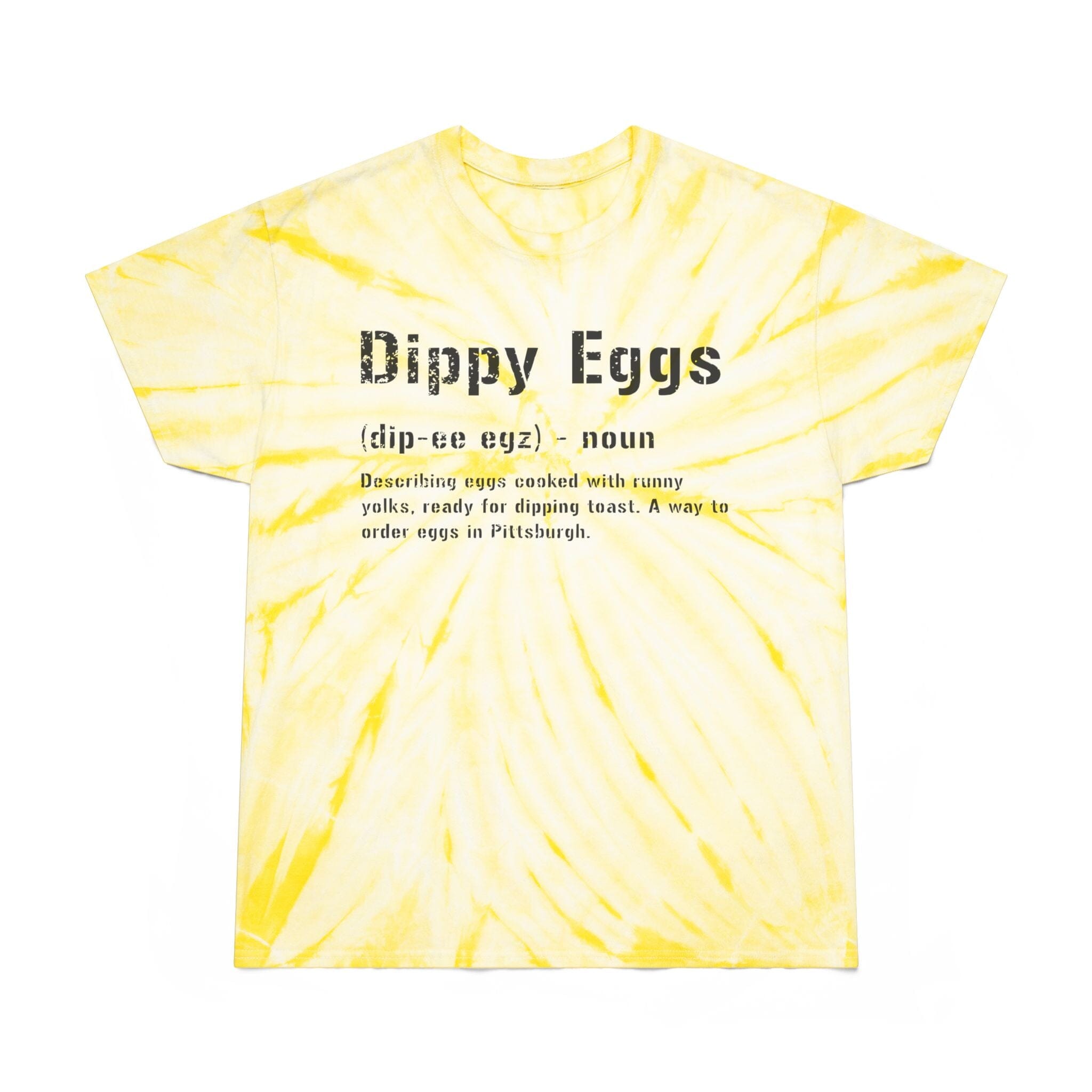 Dippy Eggs Pittsburghese Tie-Dye T-shirt on yellow tee | Yinzergear