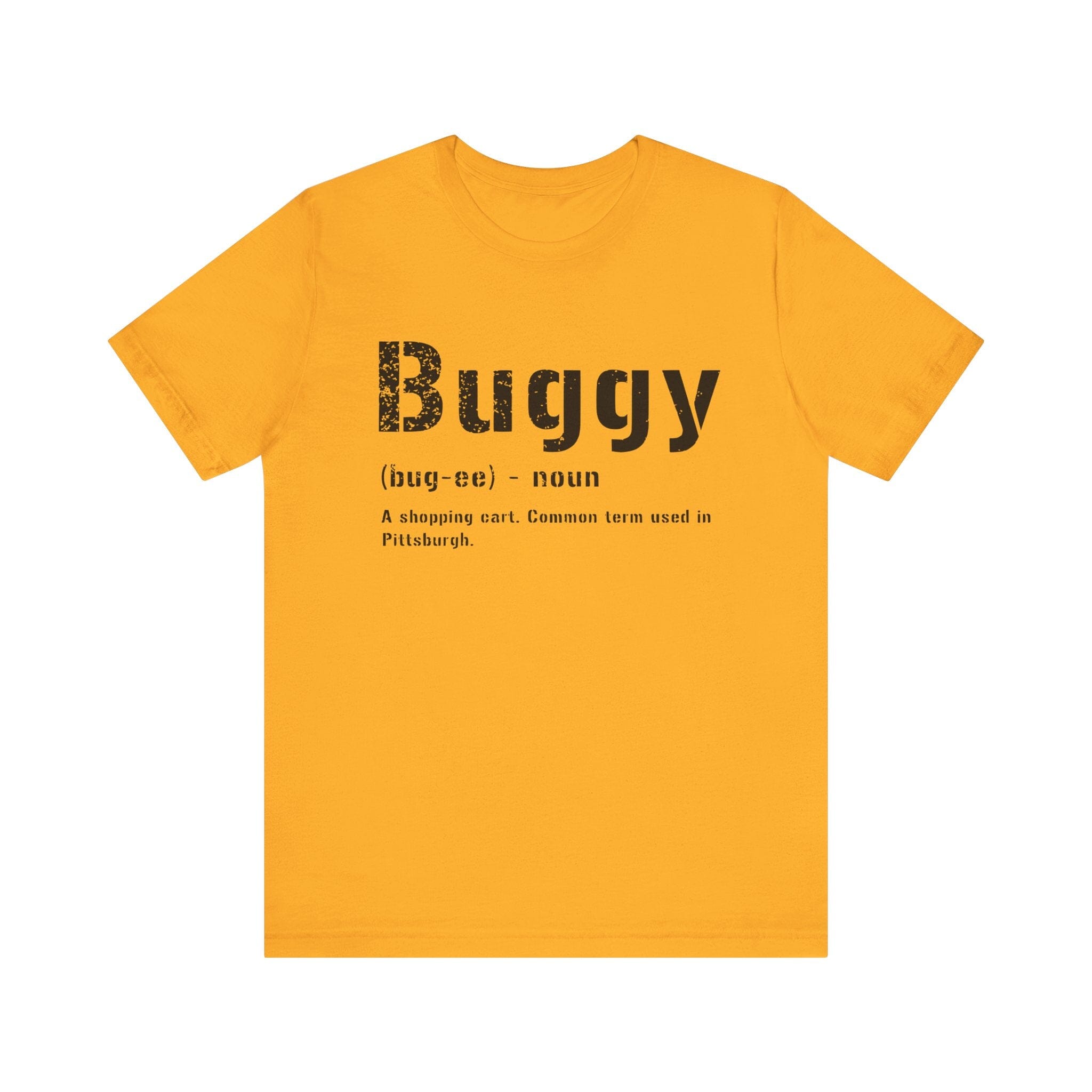 Buggy Pittsburghese definition tee on gold tee | Yinzergear
