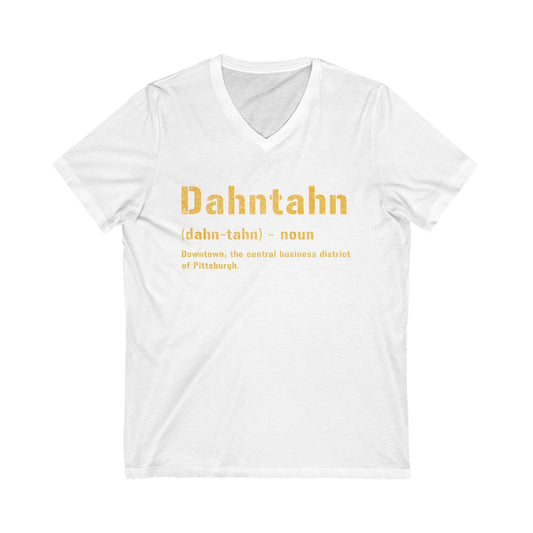 Dahntahn V-Neck Tee - Pittsburghese Shirt V-neck Printify S White 