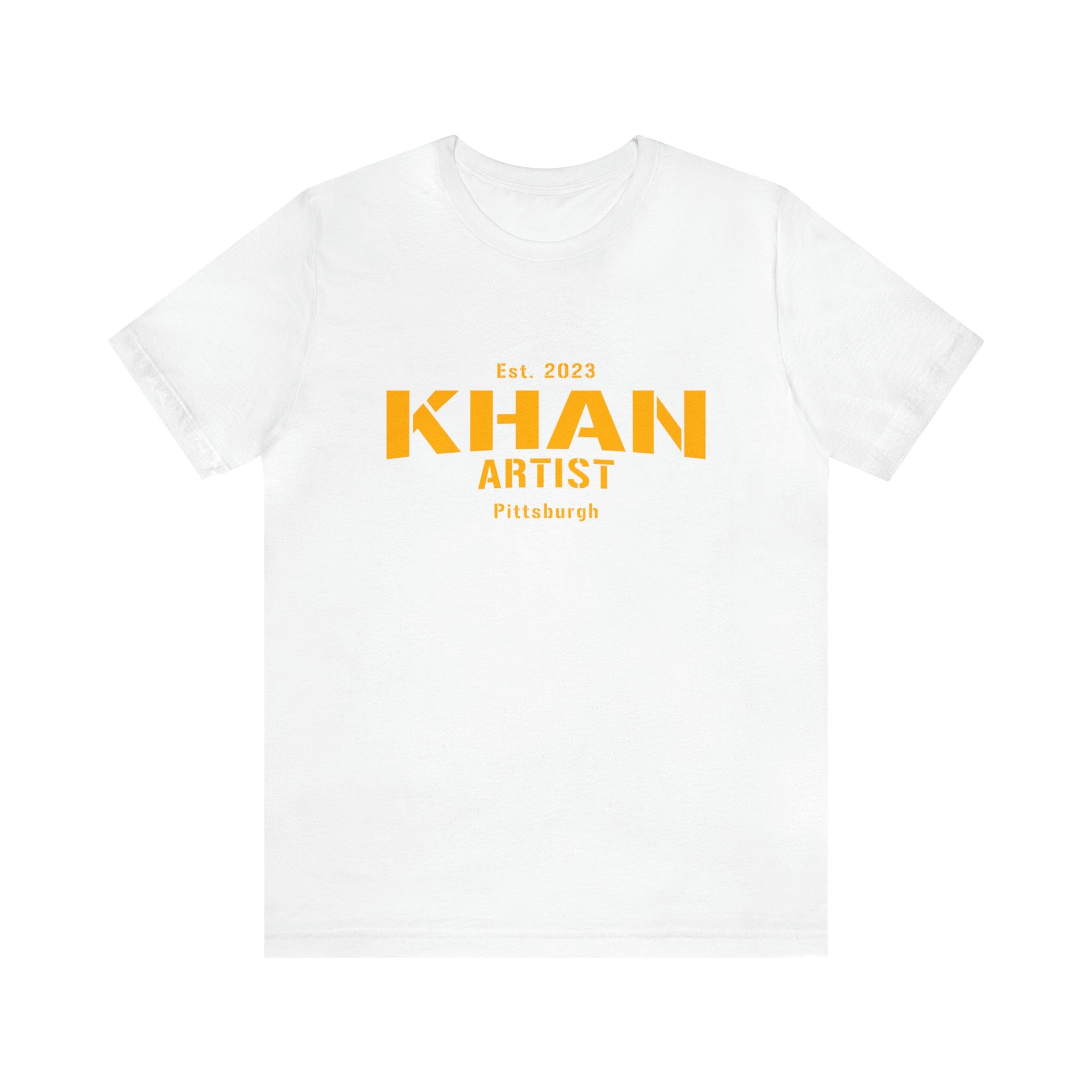 Khan Artist Pittsburgh Steelers football shirt on white tee mockup view | Yinzergear