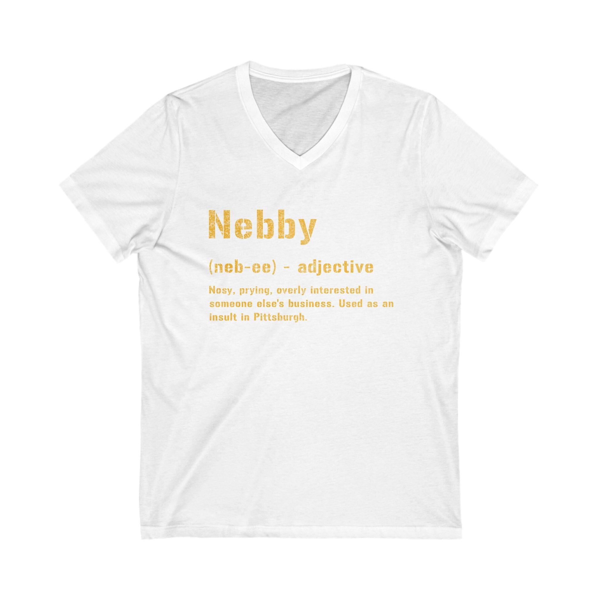 Nebby Pittsburghese V-Neck T-shirt on white v-neck tee | Yinzergear